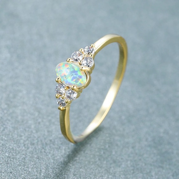 New: 18K Gold Vermeil Opal Gemstone CZ Stones Ring - Picture 4 of 12